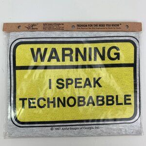 Vintage 90s Geeky Nerd Short Sleeve T-Shirt Large "Warning I Speak Technobabble"